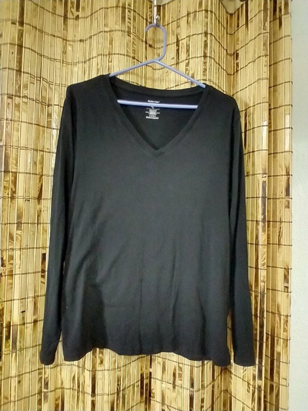 Member's Mark Black Long Sleeve V-Neck Essential Tee Top Size XL